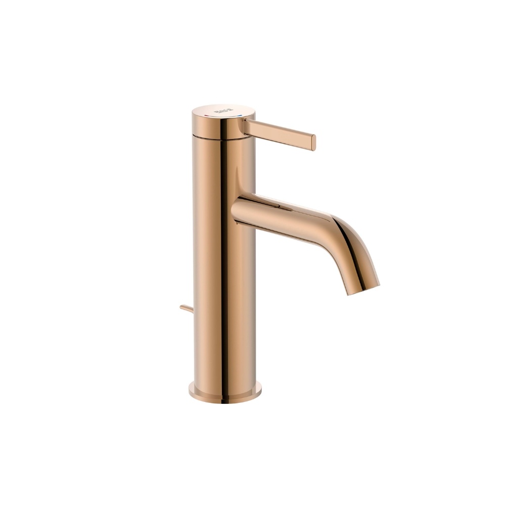 Cut out image of the Roca Ona Rose Gold Basin Mixer Tap with Pop Up Waste